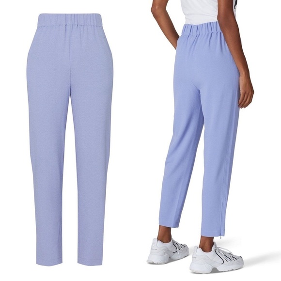 GANNI Textured Crepe High Rise Elastic Waist Cropped Ankle Zip Slim Trousers S - Picture 10 of 12